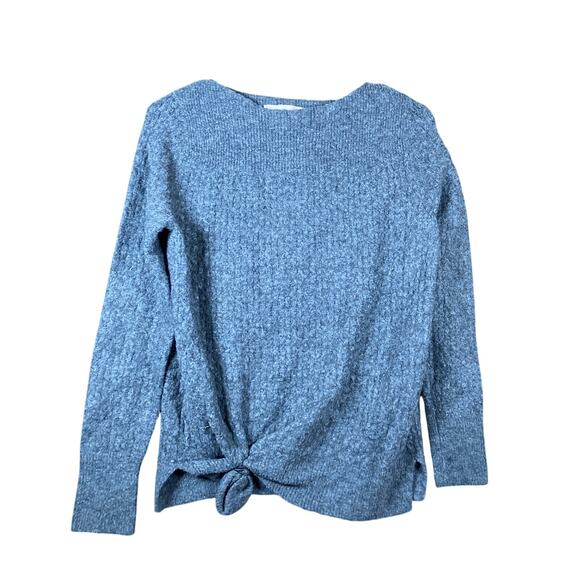 LOFT Womens Sweater Gray Crew Neck Long Sleeve Front Tie Stretch Medium - Picture 1 of 12